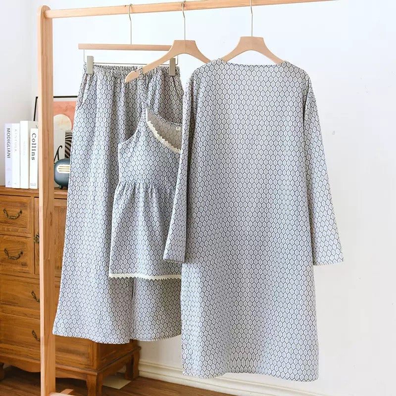 Honeycomb Luxe Padded Nightsuit Set- 3 pc Set